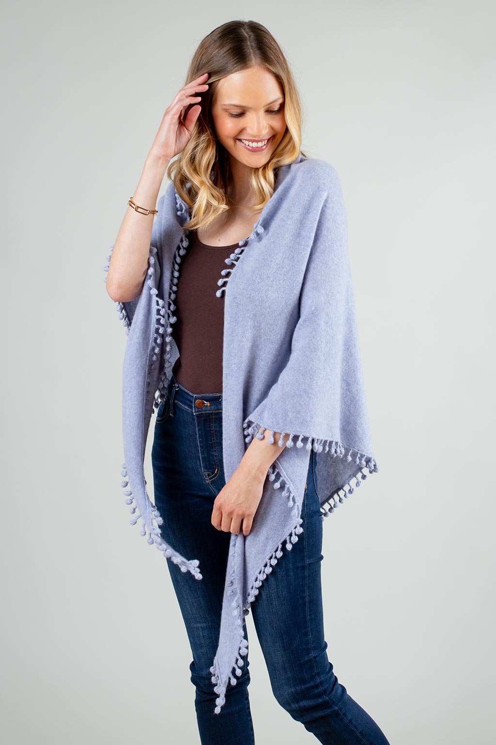 Pom-Pom Triangle Wrap - Heather