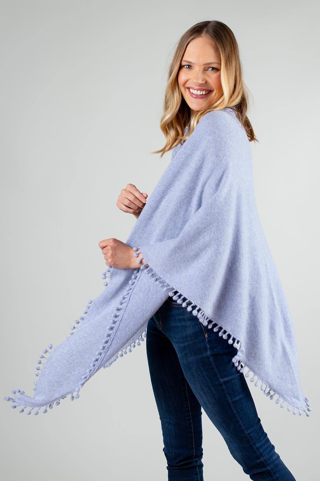 Pom-Pom Triangle Wrap - Heather