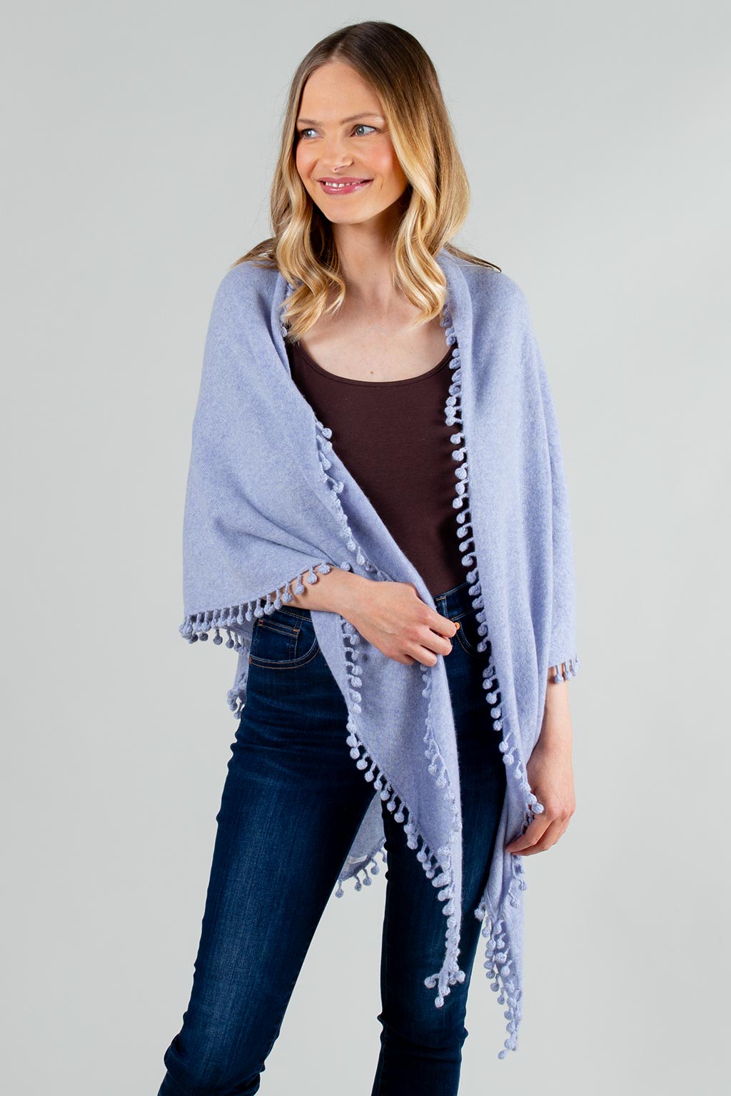 Pom-Pom Triangle Wrap - Heather