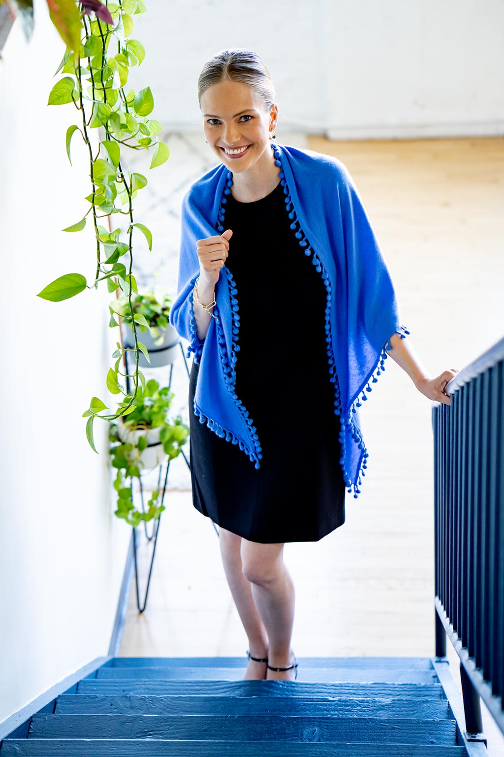 Pom-Pom Triangle Wrap - Cornflower